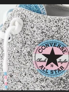 Converse Glitter Sneaker in Silver with Pink & Blue Patch